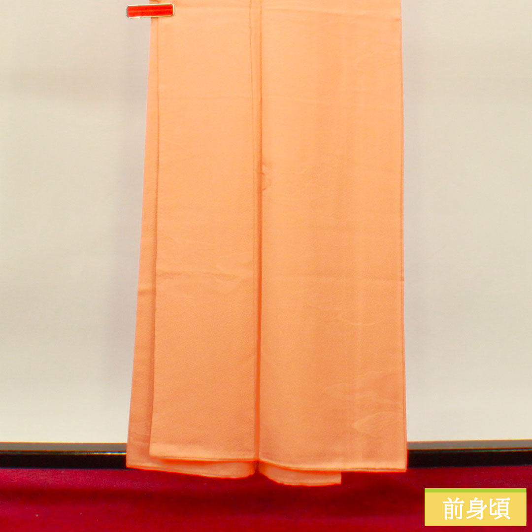 Plain color, pure silk, length 156.5cm, sleeve length 64.5cm, washed vermilion, cloud pattern, thin medium-thickness katabami, with basting thread, lined, S rank, vermilion, 1114001192316