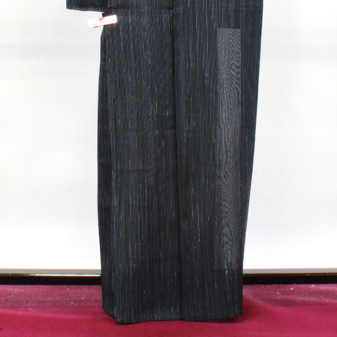 Summer kimono, polyester, pongee, length 163.5cm, sleeve length 67.5cm, striped, washable kimono, gauze, S rank, black, 1132001512410