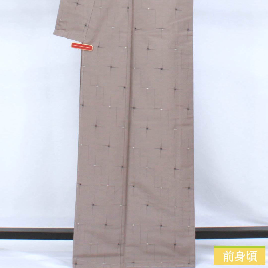 Tsumugi Silk S Rank Length 165.5cm Sleeve Length 64cm Akunezumi-iro Geometric Pattern With basting thread Lined Gray 1116005002522