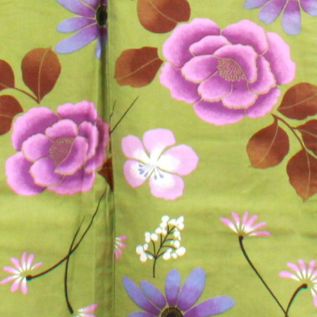 Yukata, green, floral pattern, cotton, S rank, single layer, length 162cm, sleeve length 62cm, green 1118001142419