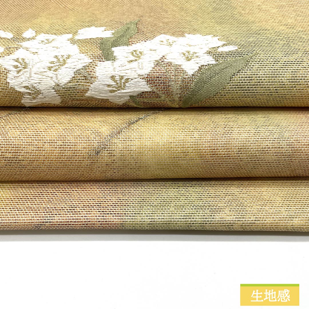 Nagoya Obi, Pure Silk, Summer Obi with Dried Foil and Embroidered Bellflower Design, Length 355cm, S-Rank, Semi-Formal, Gradient Pattern, 1124008682399, Nagoya Style