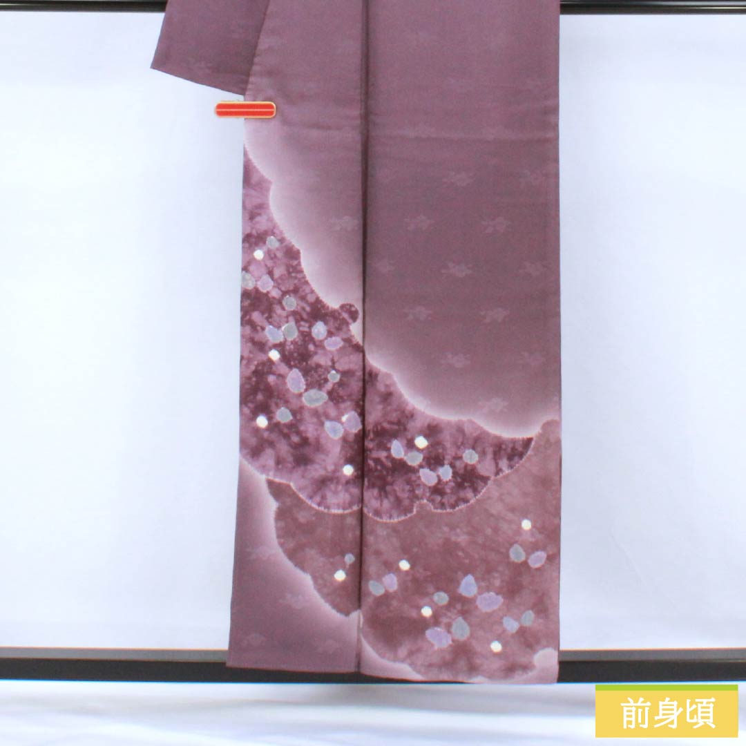 訪問着 正絹 Aランク 袷 身丈156.5cm 裄丈63cm 古代紫色(こだいむらさきいろ) 絞り 雪輪 椿 紗綾形 紫系 1112007063320