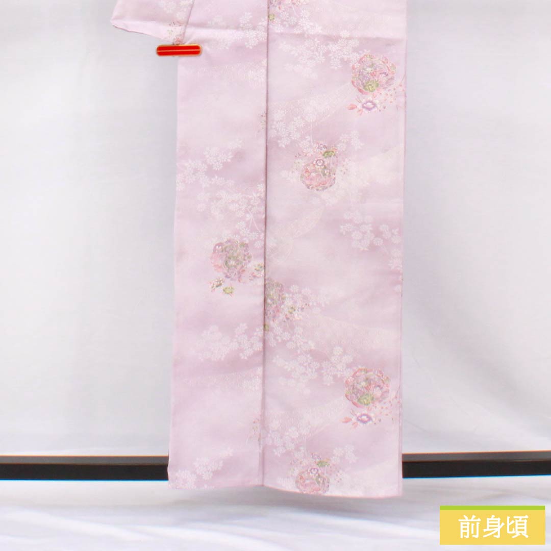 Small pattern, polyester, length 158.5cm, sleeve length 64cm, lined, white wisteria color, washable kimono, small flowers, mirror, basting thread included, A rank, purple, 1115005173320