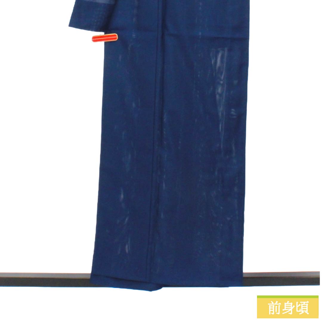 夏物 ポリエステル 色無地 Aランク 身丈156cm 裄丈63cm 紺桔梗色(こんききょういろ) 洗える着物 素無地 絽 紺系 1132004133318