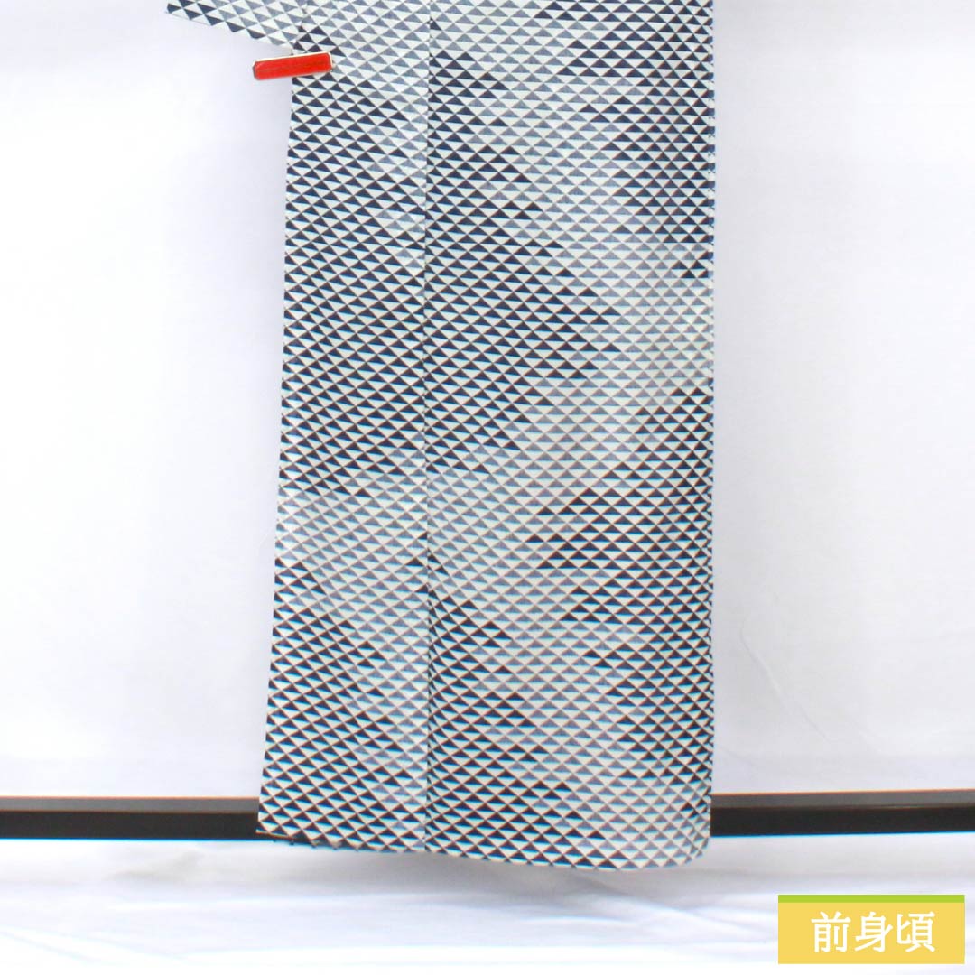 Summer kimono, polyester, small pattern, length 159cm, sleeve length 65.5cm, scales, washable kimono, silk, S rank, white, 1132002302311