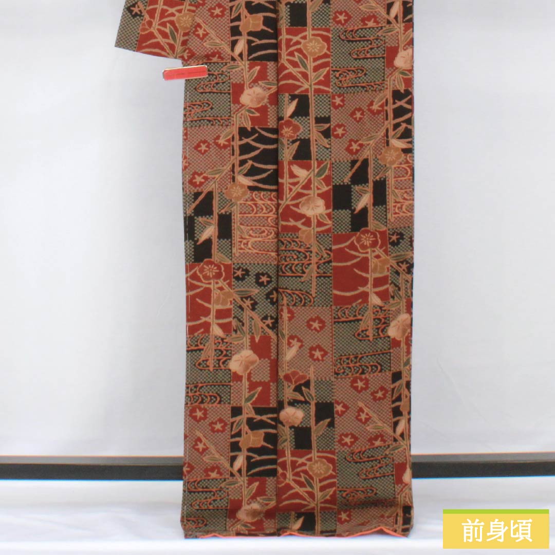 Small pattern, polyester, length 169cm, sleeve length 66.5cm, lined, copper-red, checkered, floral pattern, washable, basting thread included, S rank, gradient, 1115005772599