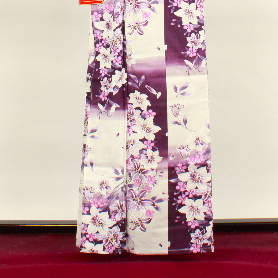Yukata Checkered Floral Pattern Cotton S Rank Single Layer Length 162cm Sleeve Length 66.5cm White 1118001532411