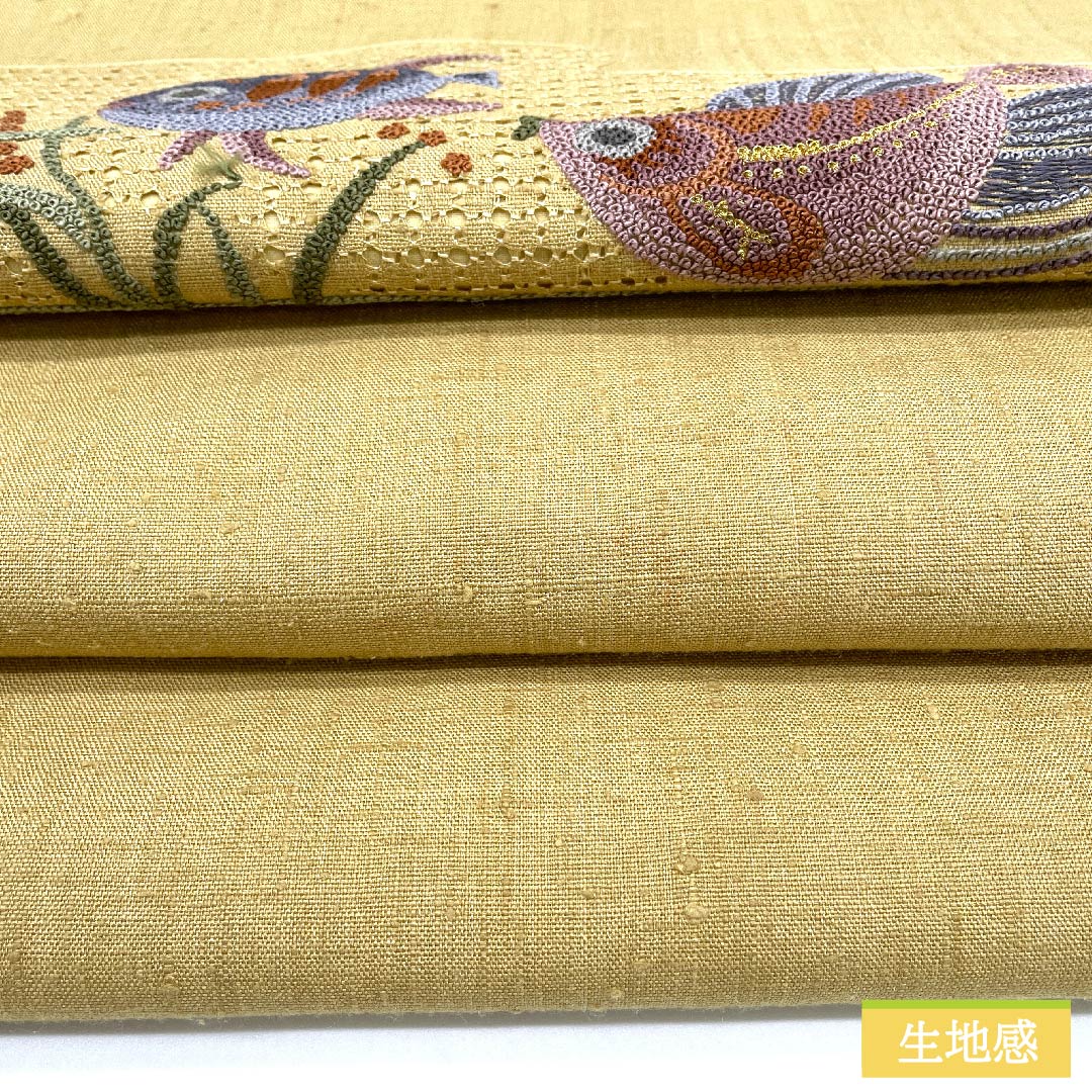 Nagoya obi, pure silk, straw color, Sagara embroidery, fish embroidery, obi length 374cm, A rank, point pattern, casual, beige, 1124006343325, Nagoya tailoring