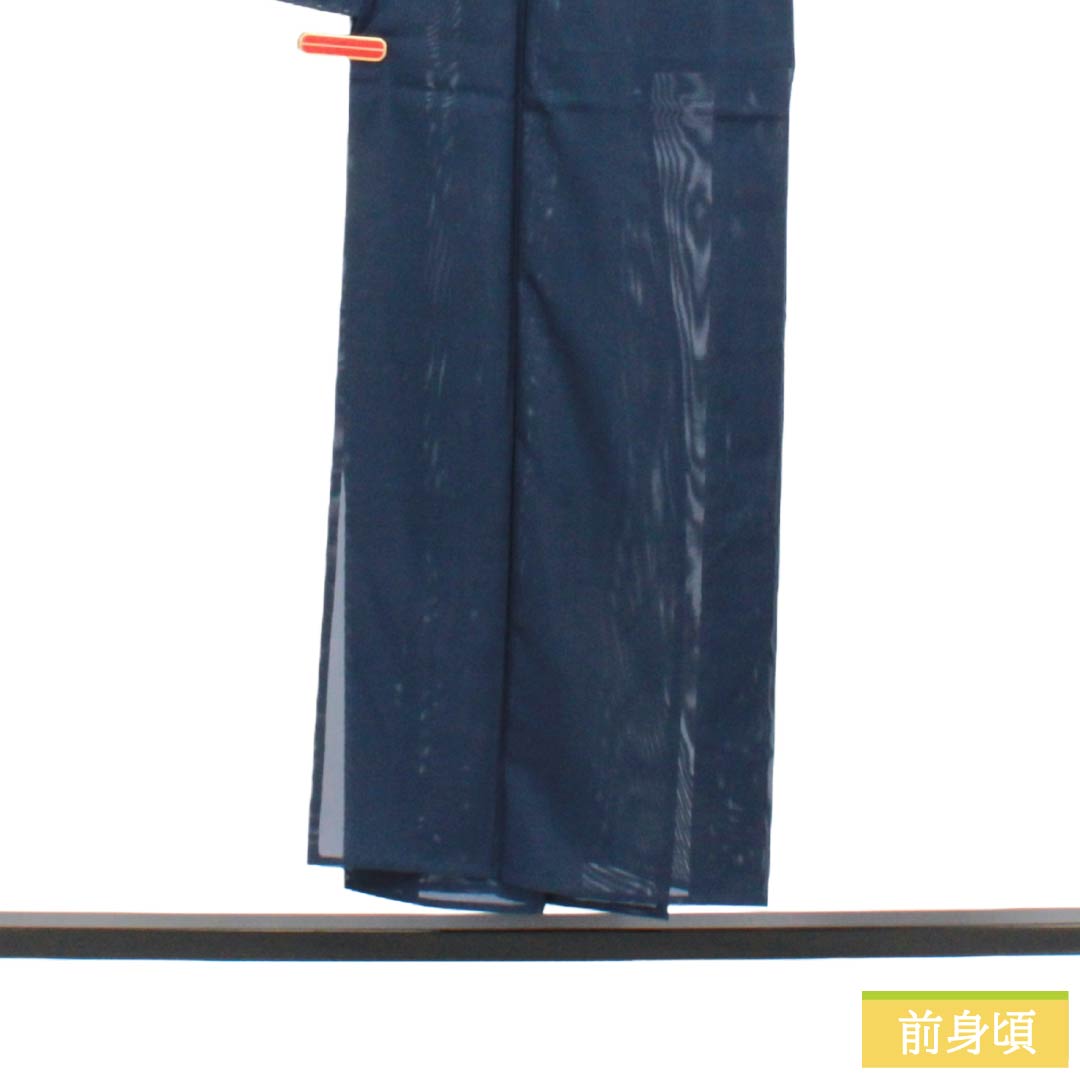 夏物 ポリエステル 色無地 Sランク 身丈151cm 裄丈62cm 紺色(こんいろ) 洗える着物 素無地 絽 紺系 1132003912218