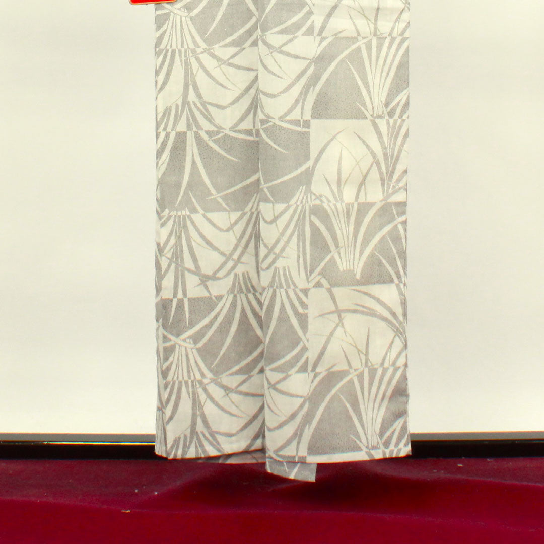 Summer kimono, polyester, small pattern, length 155cm, sleeve length 65.5cm, light ink color, checkered pattern, abstract pattern, washable kimono, gauze, B rank, gray 1132000804322