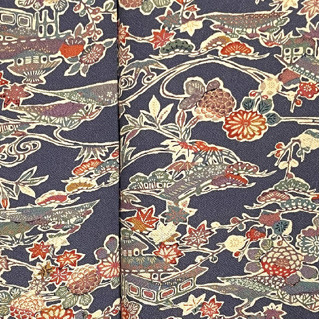 Small pattern, Length 154.5cm, Sleeve length 60.5cm, Lined, Blue-brown, Stencil dyeing, Floral pattern, Pure silk, A rank, Navy blue, 1115002293218