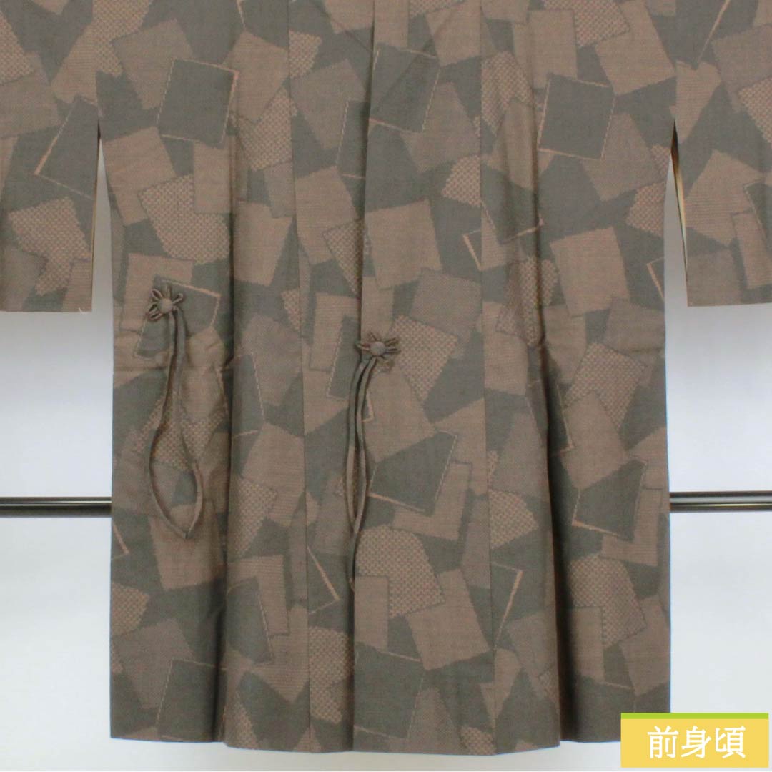 道中着 正絹 Sランク 身丈95cm 裄丈68.5cm 溝鼠色(どぶねずいろ) 色紙 紬地 袷 グレー系 1117001482922