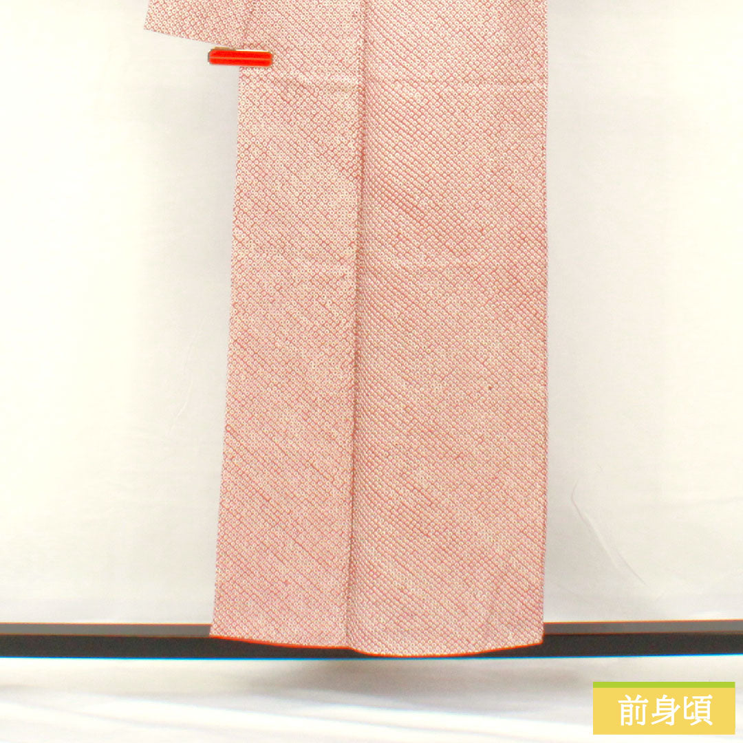 小紋 正絹 身丈155cm 裄丈63cm 袷 積紅色(せきこういろ) 総絞り 疋田絞り Aランク 紫系 1115004643320