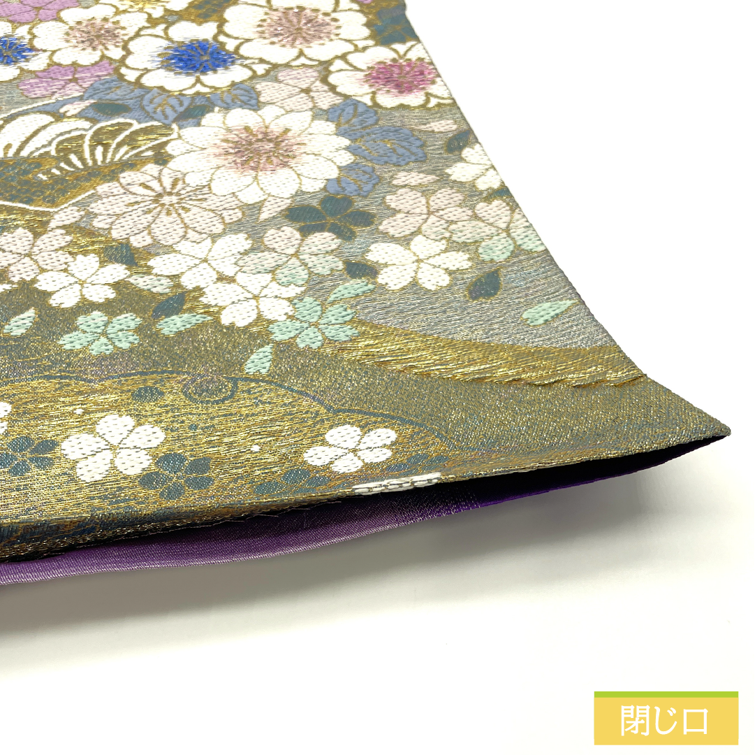 Fukuro obi, pure silk, S rank, reversible, Nishijin-ori, cherry blossoms, stripes, obi length 464cm, Rokutsu, formal, gradation, 1123017262499