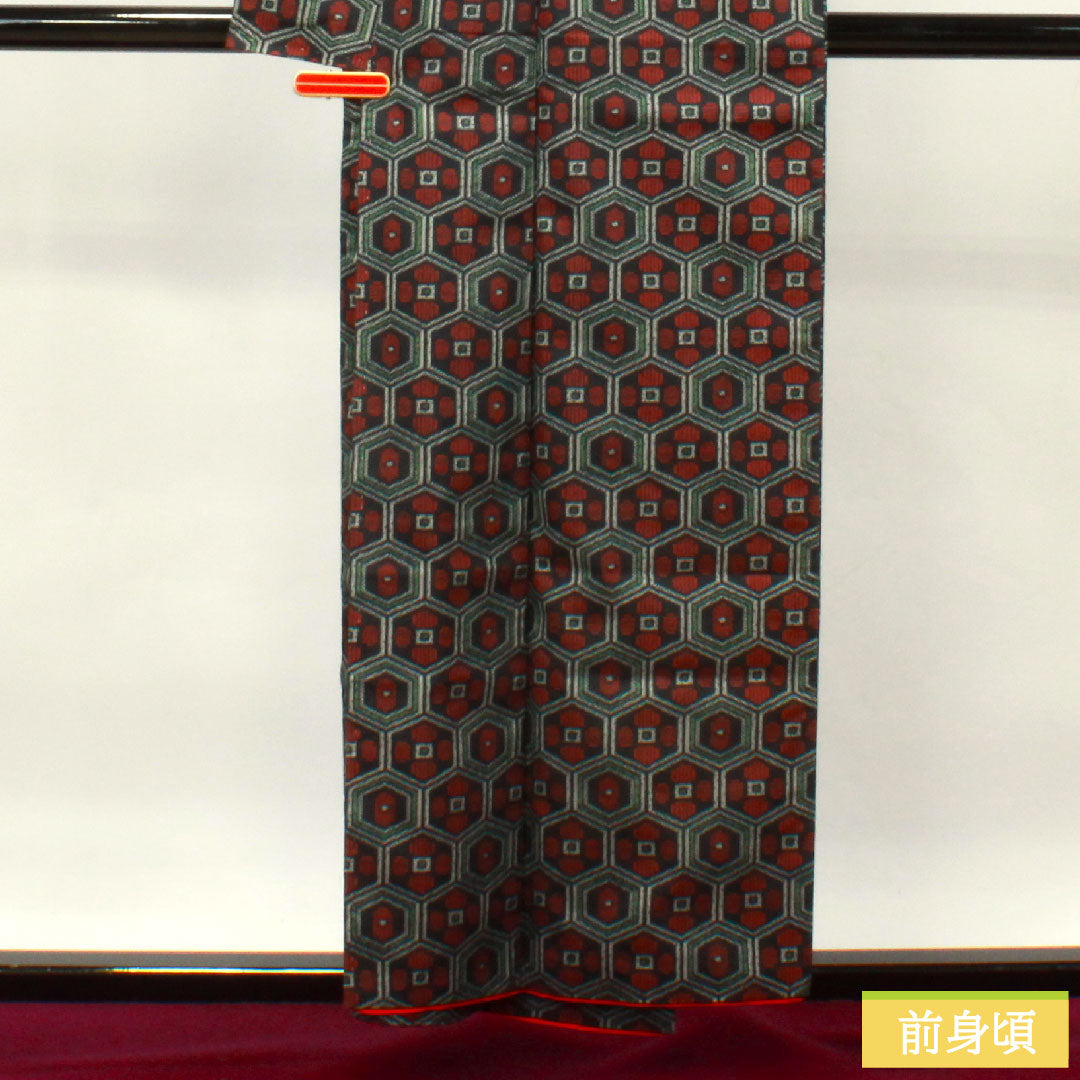 Murayama Oshima Tsumugi Silk Length 157cm Sleeve length 62.5cm Tortoise shell A rank Lined Black 1116002993310