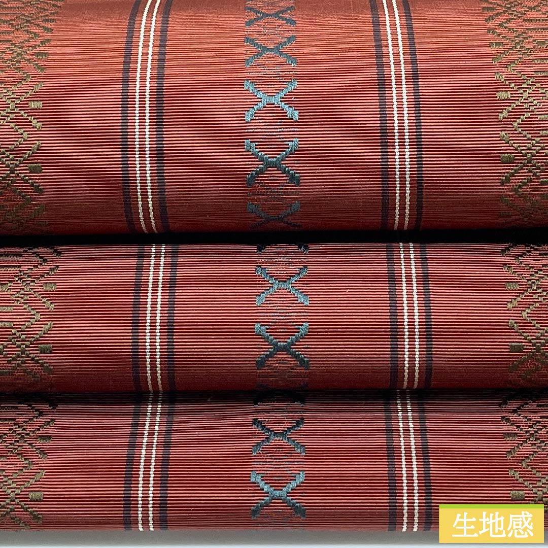Nagoya obi, shrimp red, Hakata weave, Kenjo pattern, Hakata obi, obi length 363cm, pure silk, S rank, full length, casual, brown, 1124005832314, Nagoya style