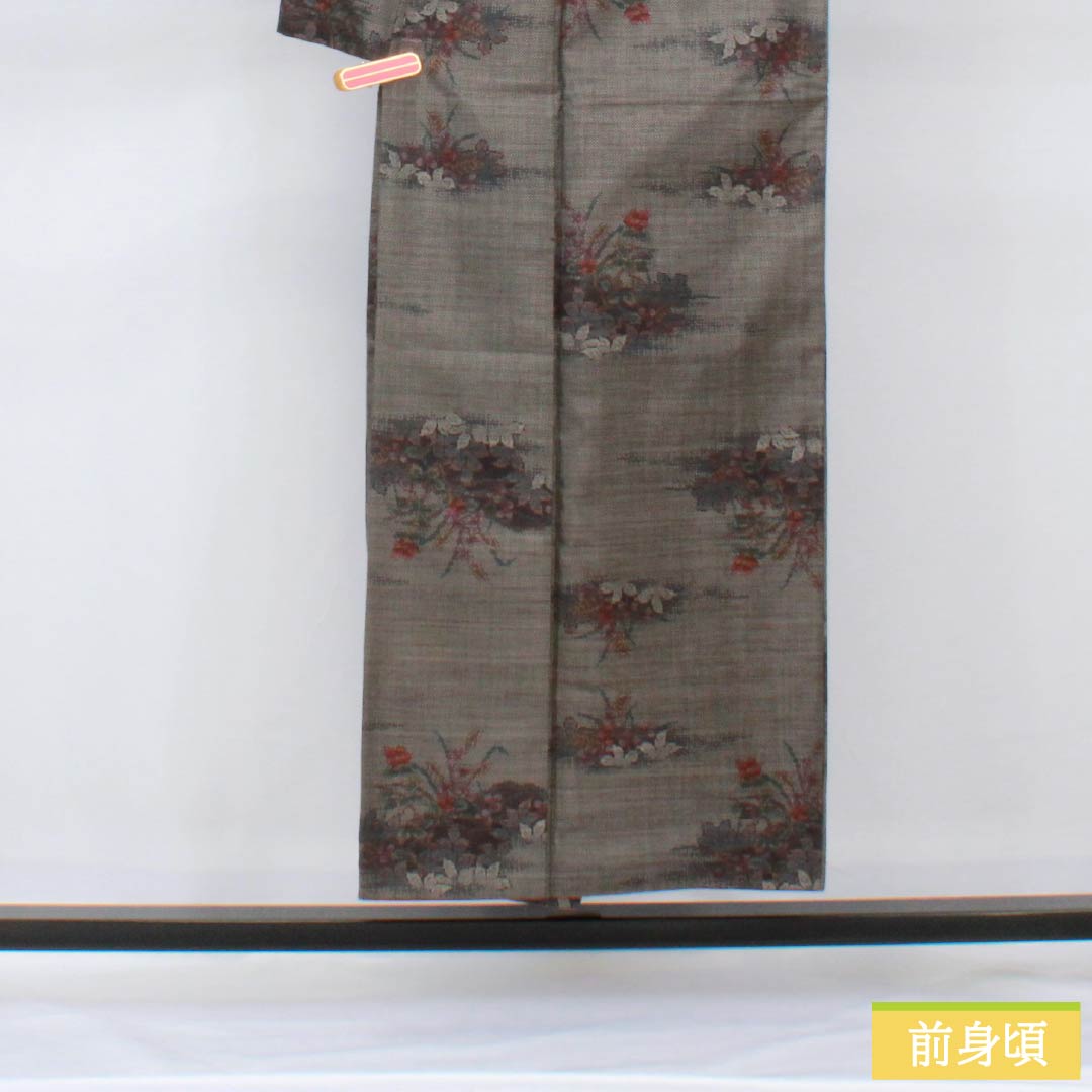 紬 正絹 Bランク 身丈151.5cm 裄丈62.5cm 黒鼠色(くろねずいろ) 本場大島紬 片ス式 7マルキ 袷 黒系 1116004094210