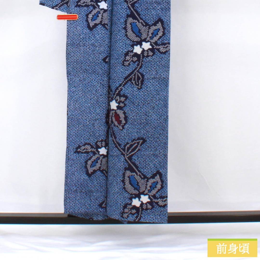 浴衣 木綿 身丈155cm 裄丈63cm Aランク 単衣 紺系 抽象花 リップル 1118005873318