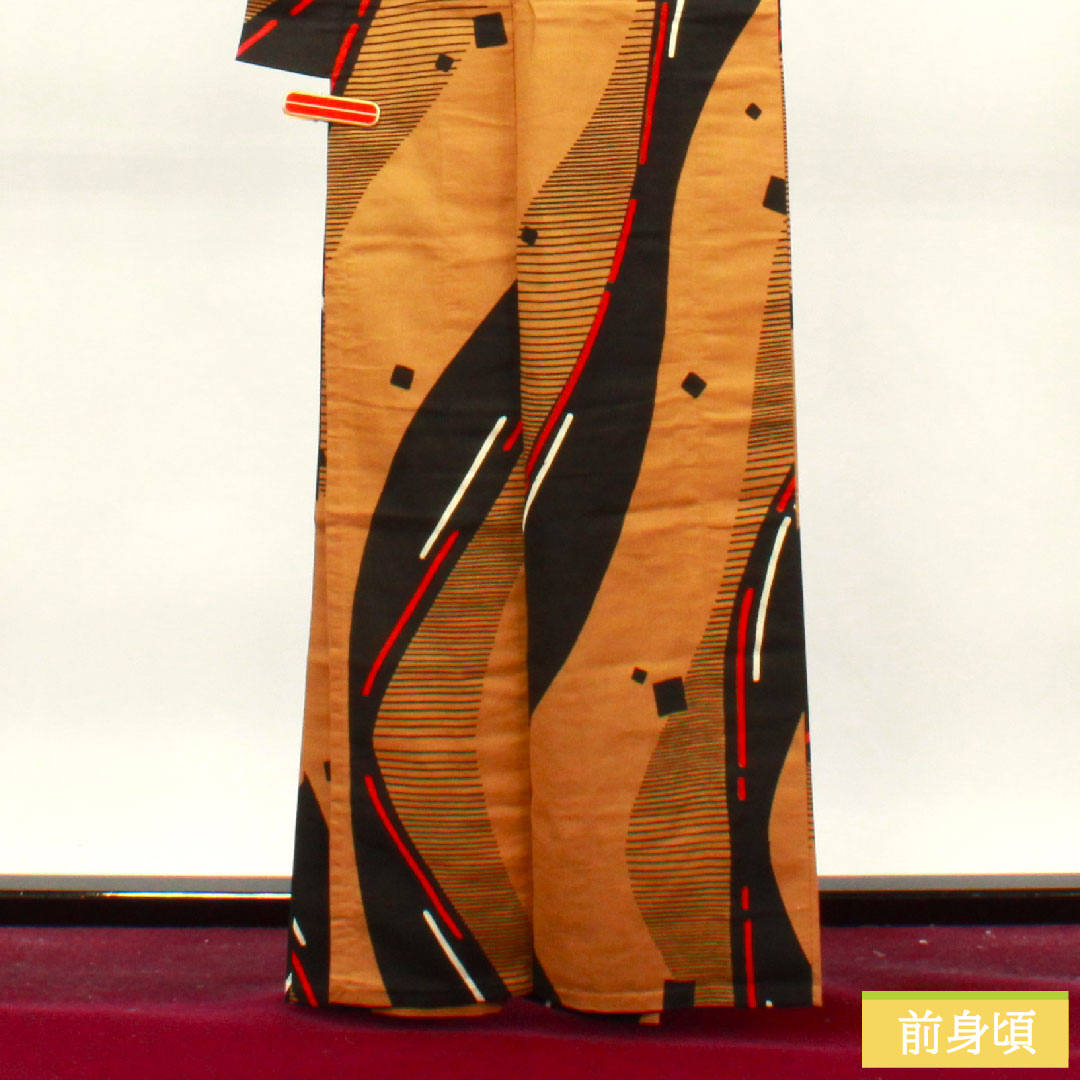 Yukata Cotton Length 163.5cm Sleeve length 62.5cm A rank Single layer Brown Fox color Geometric pattern 1118004843414