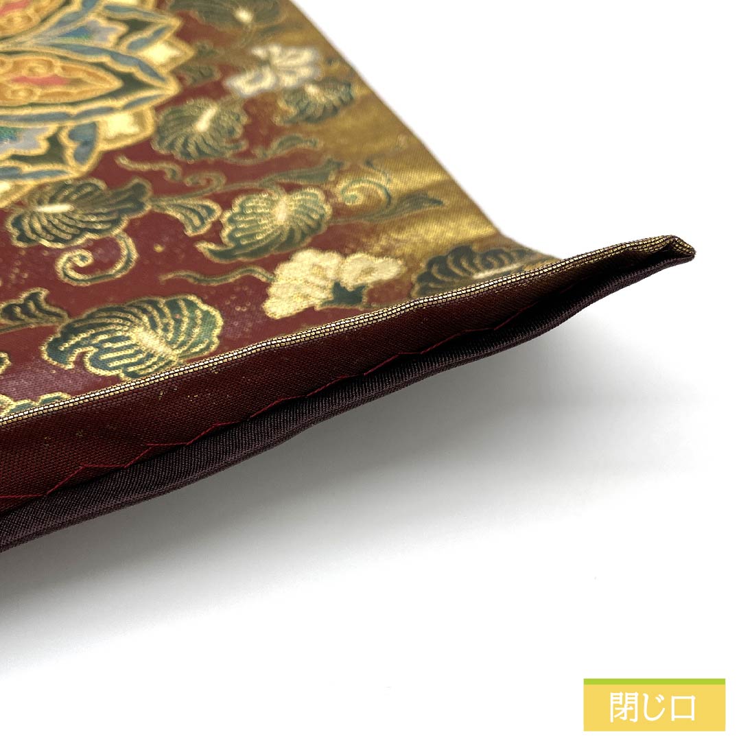 Fukuro Obi (Sash) Pure Silk Azuki Brown (Azuki Brown) Hosohana Golden Lapis Mirror Phoenix Flower Arabesque Obi Length 442cm A Rank Six-way Formal Vermilion 1123011863316