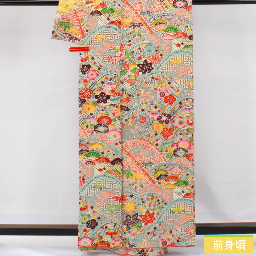 訪問着 正絹 Sランク 袷 身丈160cm 裄丈63cm 濃卵色(こいたまごいろ) 型染 吉祥文様 グラデーション系 1112006162499
