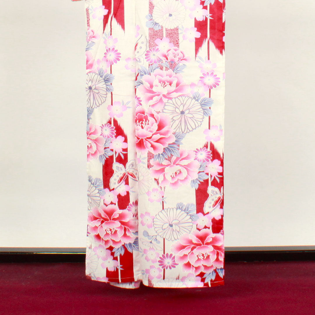 Yukata, floral pattern, cotton, S rank, single layer, length 161.5cm, sleeve length 65.5cm, white, 1118001472411