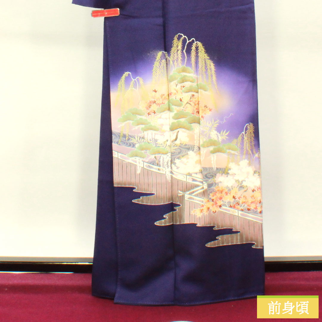 Homongi, pure silk, lined, length 165.5cm, sleeve length 67cm, Edo purple, Kyo-Yuzen, auspicious pattern, A rank, purple, 1112004143520