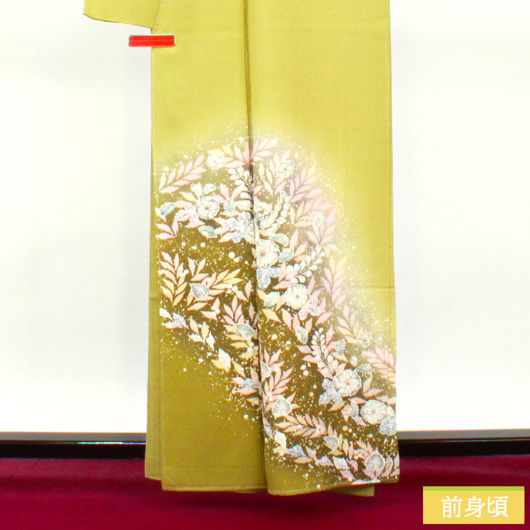 訪問着 正絹 袷 身丈161cm 裄丈68cm 若苗色(わかなえいろ) 京友禅 辻ヶ花 桐屋翠山工房謹製 しつけ糸付き 未使用品 Sランク 緑系 1112004482419