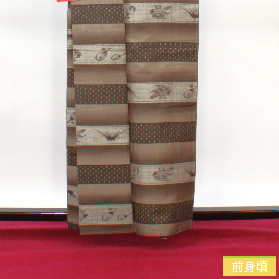 紬 正絹 身丈160cm 裄丈64.5cm 勇屋織物 十日町紬 しゃれ物語 Sランク 袷 茶系 1116003452414