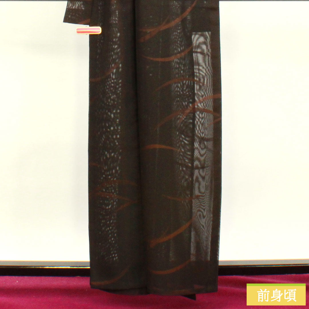 夏物 正絹 小紋 身丈161cm 裄丈65.5cm 赤黒色(あかぐろいろ) 紋紗 露草 紗 Sランク 茶系 1132001892414