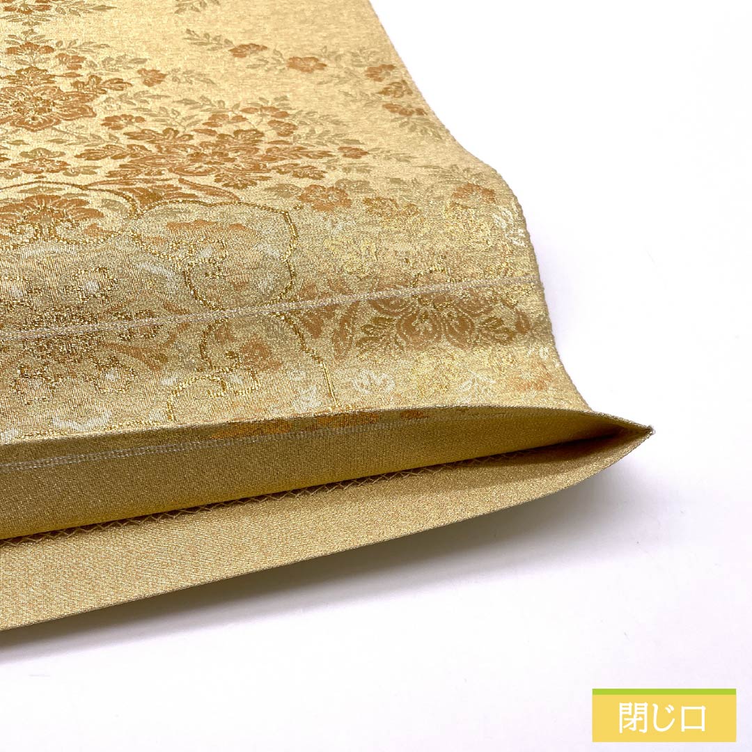 Fukuro Obi, pure silk, for Tomesode, Hosohana, floral pattern, obi length 436cm, S rank, six-pass, formal, gold, 1123013742321