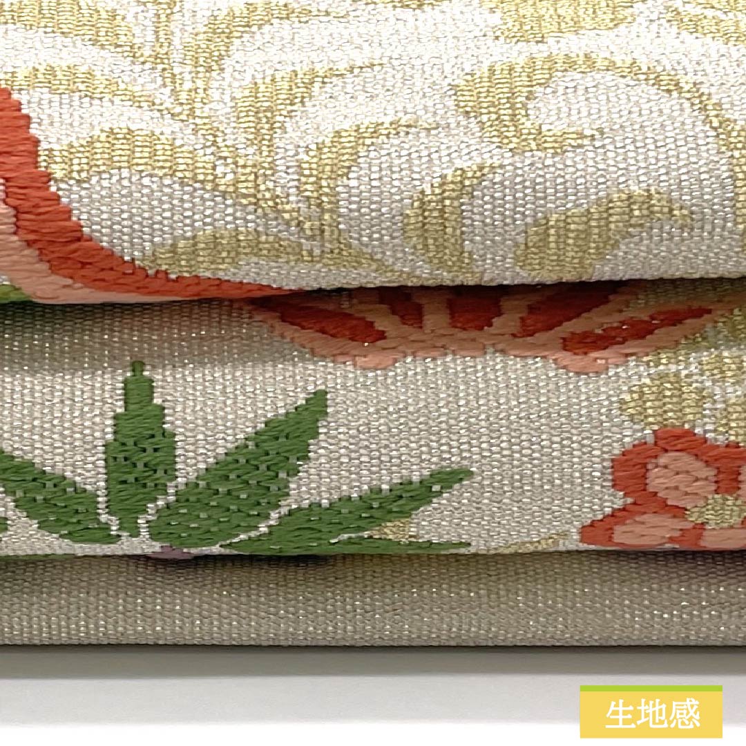 Nagoya Obi, Pure Silk, S-Rank, Off-White, Keicho Pattern, Phoenix and Chinese Flowers, Length 348cm, Pointed Pattern, Semi-Formal, Cream, Product Number 1124009392315, Nagoya Style
