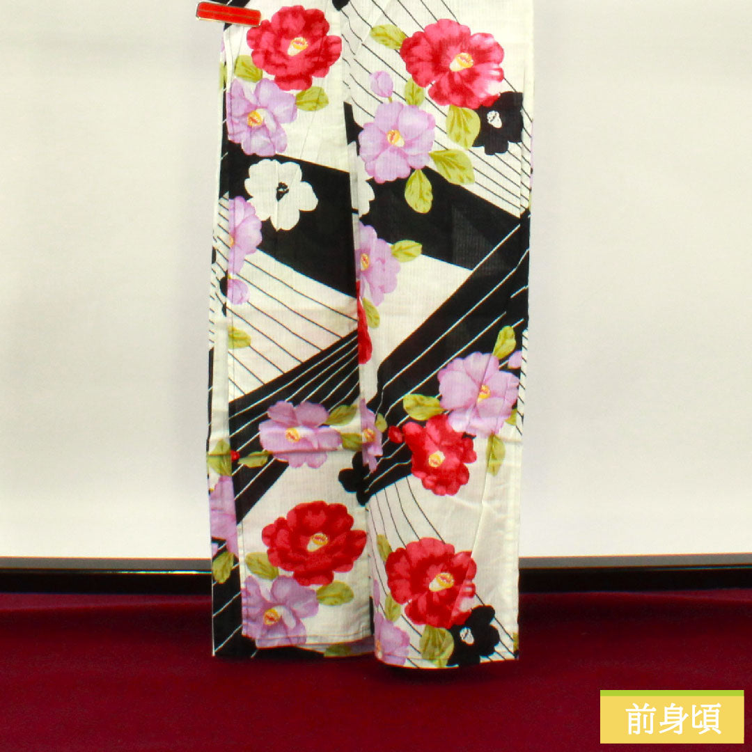 Yukata Cotton Length 163.5cm Sleeve length 64cm S rank Single layer Monotone Camellia 1118005092427