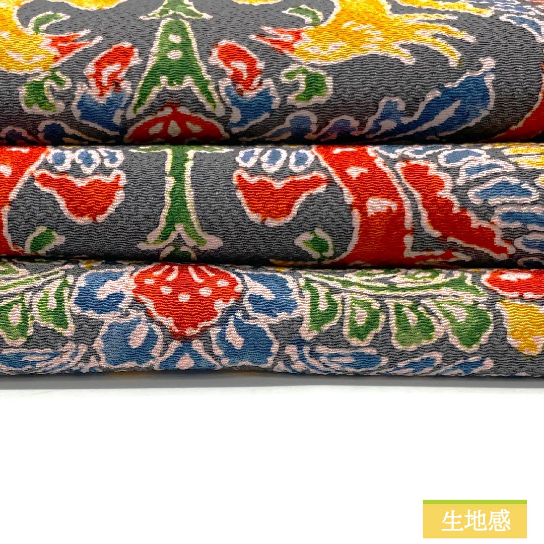 Nagoya obi, dark grey, crepe fabric, dyed obi, Inca bird, obi length 361cm, pure silk, S rank, full length, casual, grey, 1124007312322, Nagoya style
