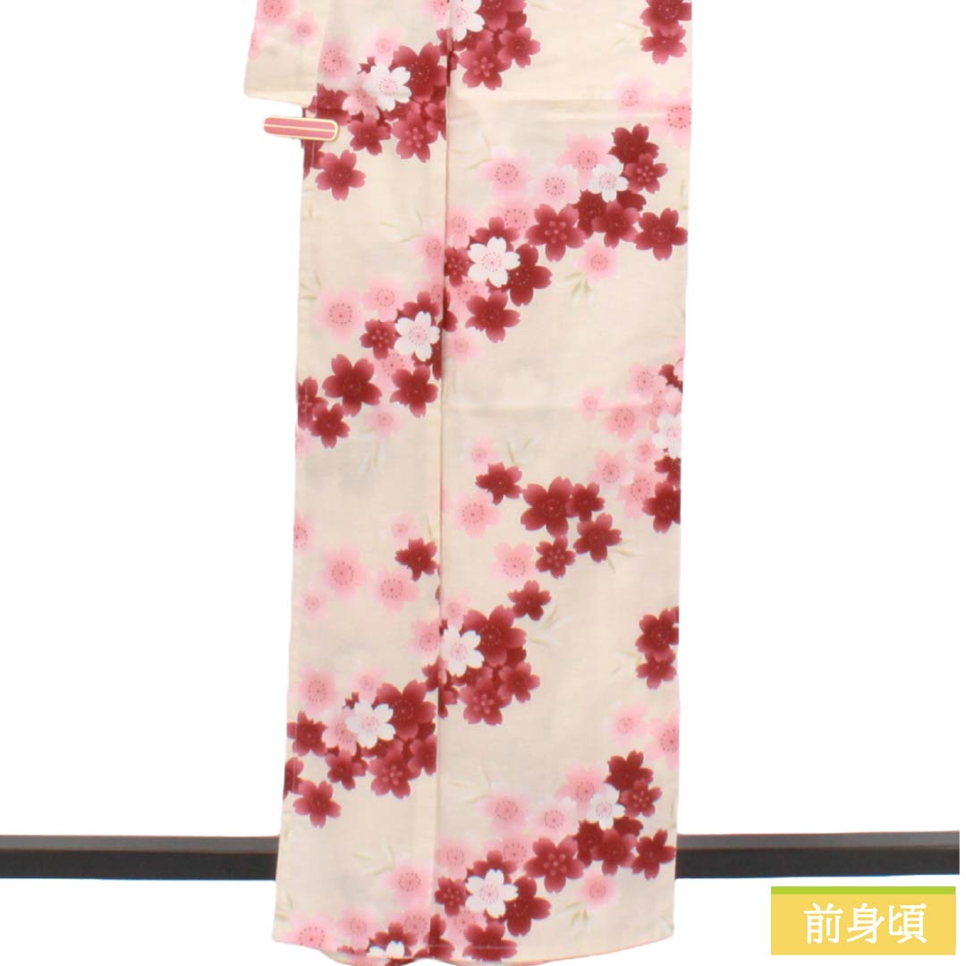 浴衣 木綿 Sランク 身丈163cm 裄丈66cm 薄肉色(うすにくいろ) 型染 桜 単衣 ピンク系 1118006992413
