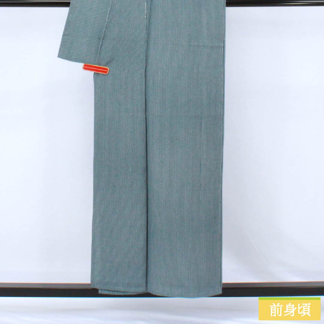 小紋 正絹 Sランク 身丈155cm 裄丈63.5cm 単衣 御召御納戸色(おめしおなんどいろ) 江戸小紋 縞 青系 1115007372317