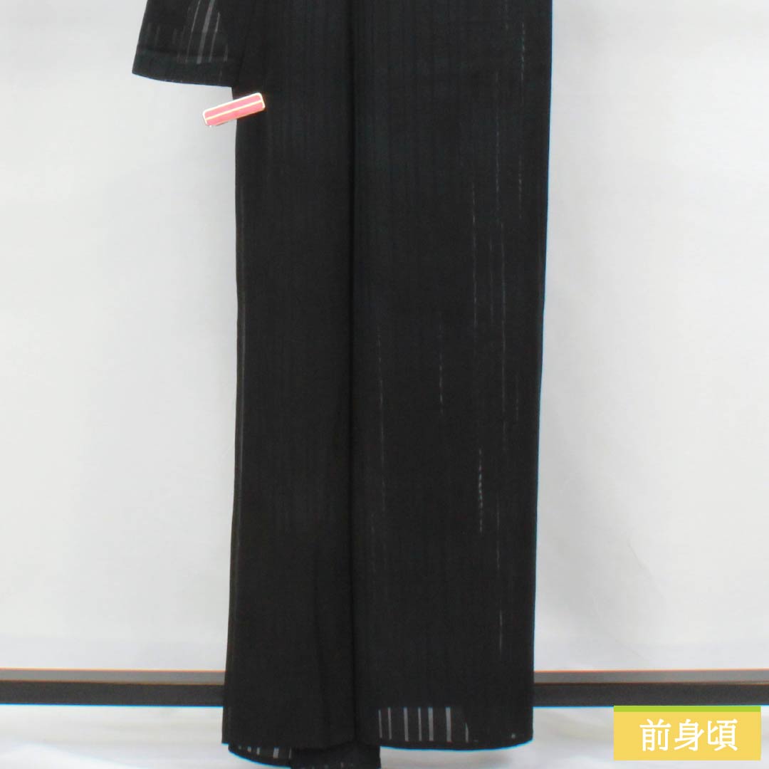 夏物 正絹 色無地 身丈161cm 裄丈63cm 竪絽 ぼかし染 うそつき襦袢 絽 Aランク 黒系 1132002723410