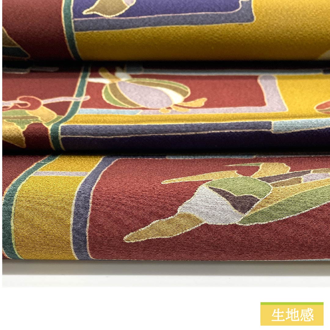 Nagoya obi, pure silk, tin color, vegetable pattern, long, agricultural equipment, obi length 384cm, S rank, full length, casual, gray, 1124006282422, open style