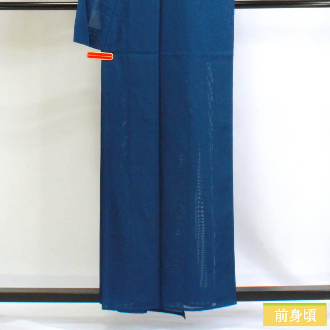 Summer kimono, polyester, plain color, S rank, length 158.5cm, sleeve length 62.5cm, navy blue (konjo-iro) color, washable, with a false under-kimono undergarment and blue-toned silk pongee. Product number: 1132002892317