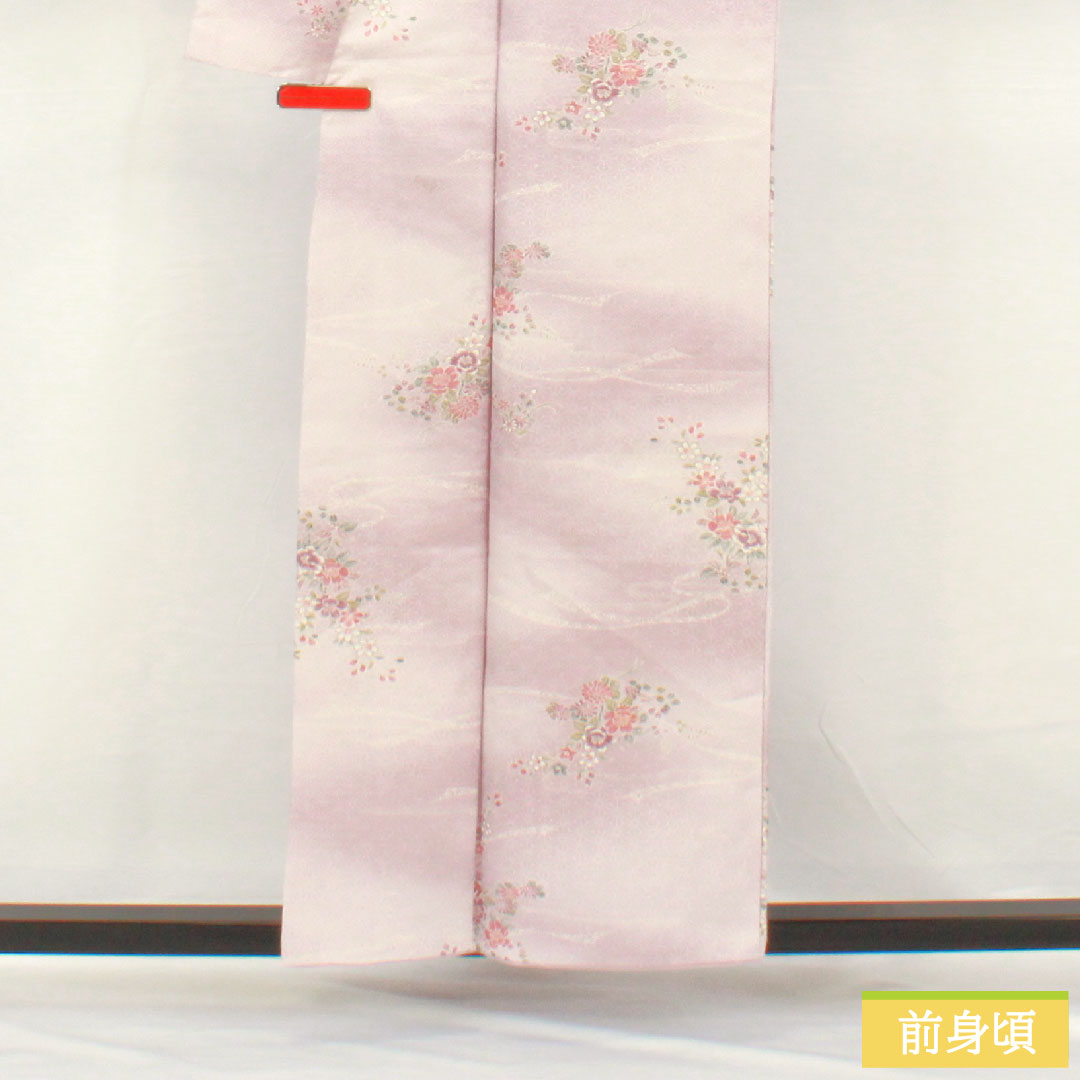 Small pattern, polyester, length 157.5cm, sleeve length 64cm, lined, light wisteria color, washable kimono, floral pattern, A rank, purple, 1115004543320