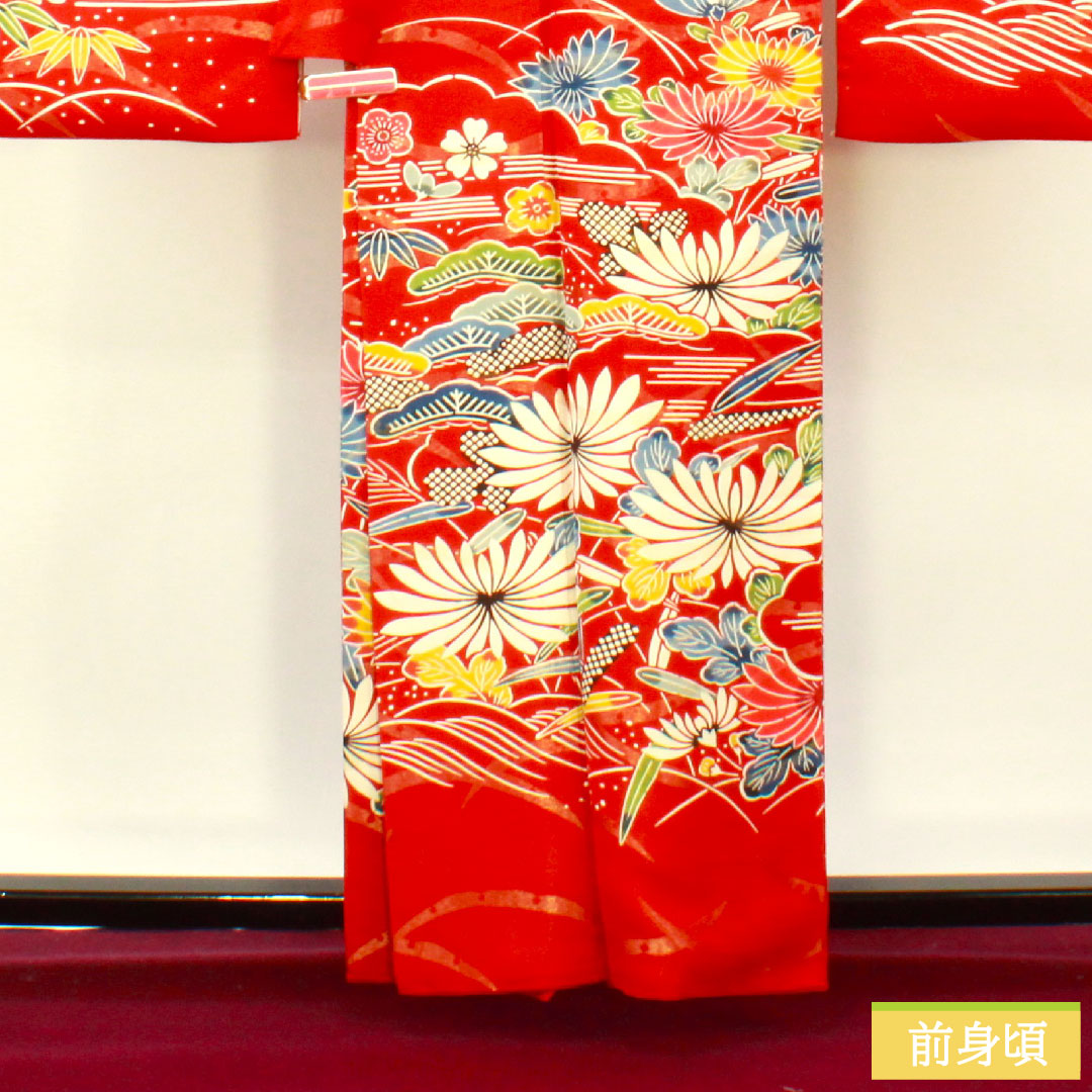 振袖 正絹 身丈160cm 裄丈62.5cm 袷 土耳古赤色(とるこあかいろ) 金通し 露芝 草花模様 Aランク 赤系 1113002043412