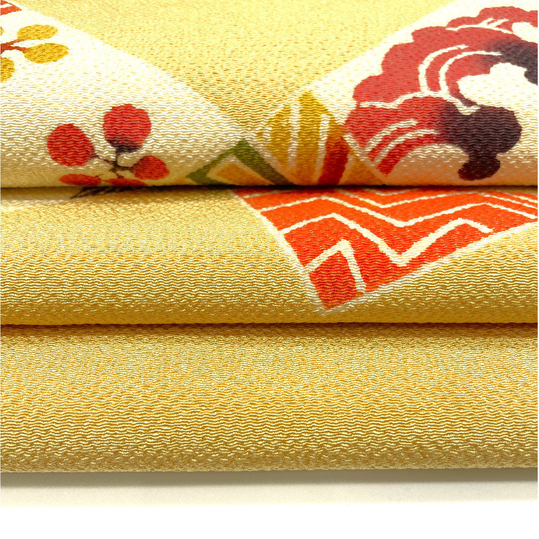 Nagoya obi, Kyoto Bingata dyed obi, crepe, auspicious pattern, obi length 360.5cm, pure silk, A rank, point pattern, casual, yellow, 1124001983323, Nagoya style
