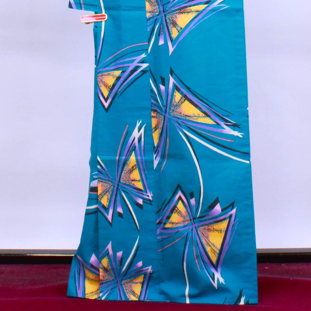 Yukata Rust Light Blue Butterfly Cotton S Rank Single Layer Length 167cm Sleeve Length 68.5cm Blue 1118004282517