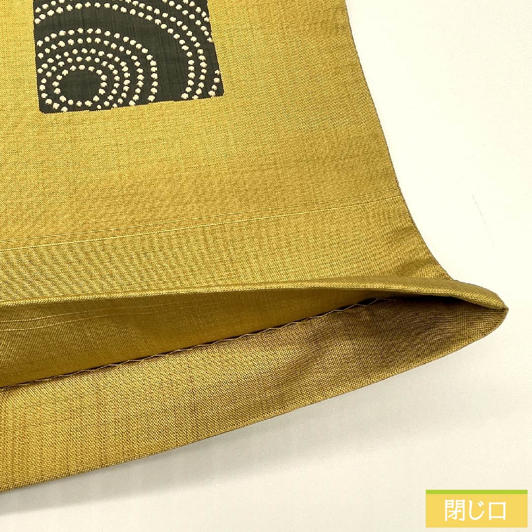 Golden Fukuro Obi (Bag) in Jinya weave with confetti and swirls, 440cm long, pure silk, S rank, six-pass, casual, yellow, 1123011152323