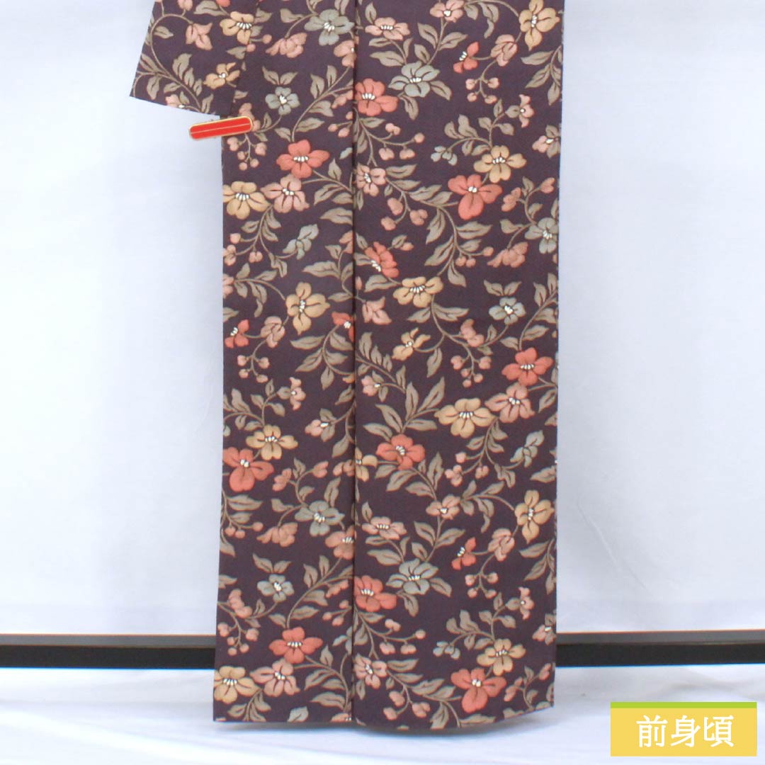 Komon (small pattern) kimono, pure silk, length 162cm, sleeve length 64cm, lined, deep purple (Fukaki Murasaki Iro), Saaya pattern, floral pattern, S rank, purple, 1115005972420