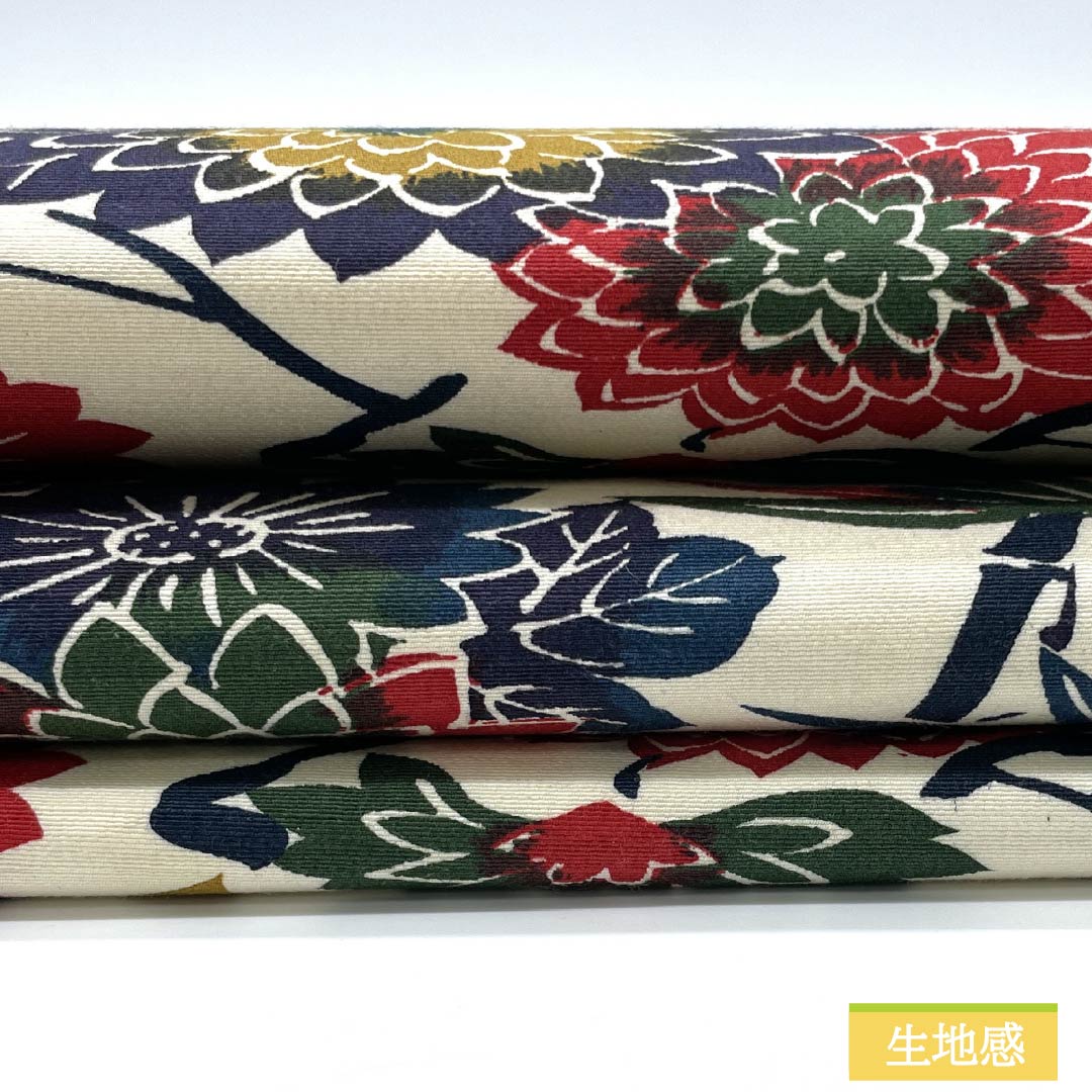 Nagoya obi, natural color (kinari-iro), stencil-dyed, chrysanthemum, autumn leaves, obi length 352cm, cotton, S rank, full length, casual, cream color, 1124008062315, Nagoya style