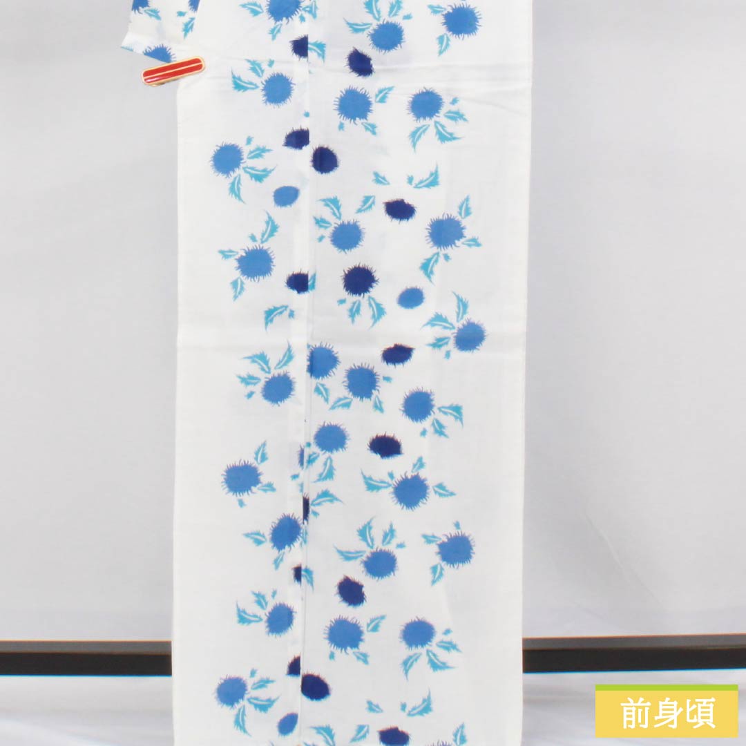Cotton Yukata, Length 166cm, Sleeve Length 64.5cm, A Rank, Single Layer, White, Thistle Pattern, 1118006723511