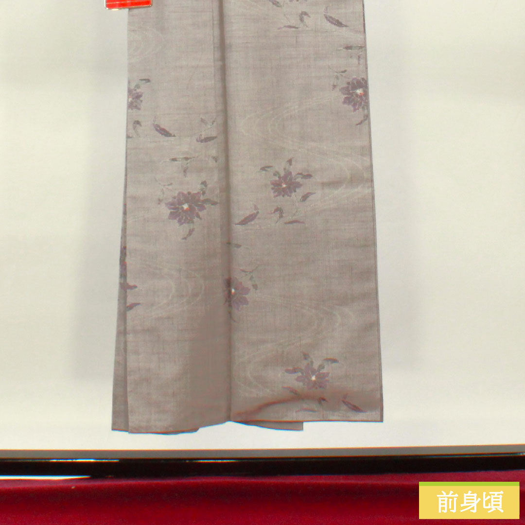 紬 正絹 身丈149.5cm 裄丈60.5cm 鈍紫色(にぶむらさきいろ) 流水 花模様 Aランク 袷 グレー系 1116003593122