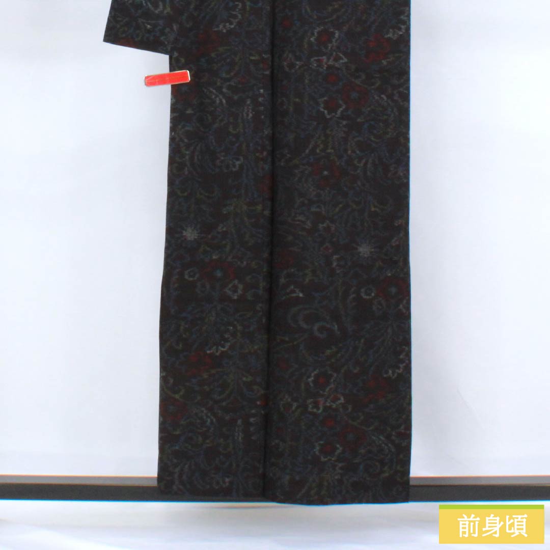 Pure silk tsumugi (pongee) kimono, S-rank, length 157cm, sleeve length 66cm, colored in aisumi brown with an abstract pattern, navy blue, single layer, product number 1116004152318