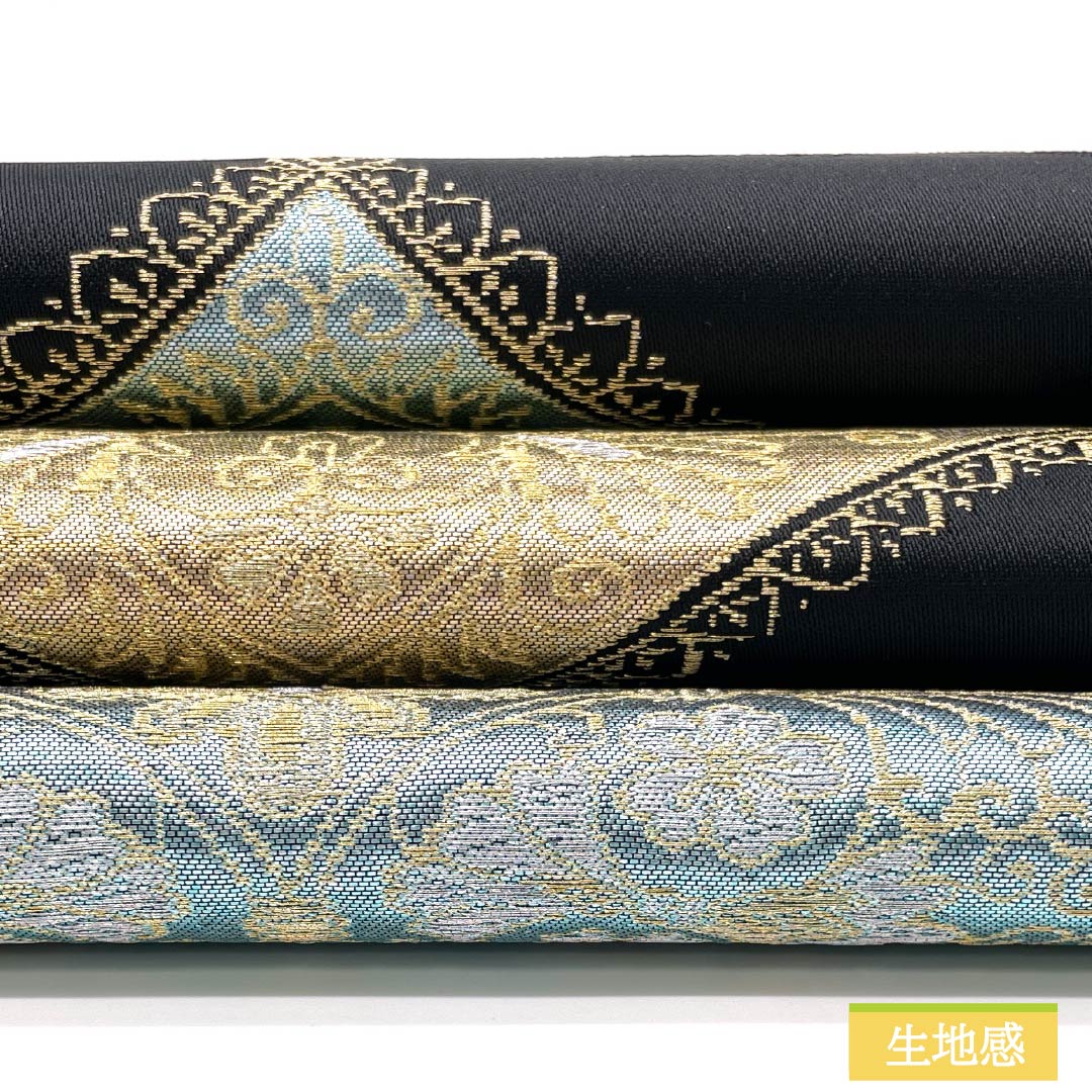 【未仕立】名古屋帯 正絹 Sランク 正倉院文様 帯丈353cm 六通 セミフォーマル 黒系 1124008982310